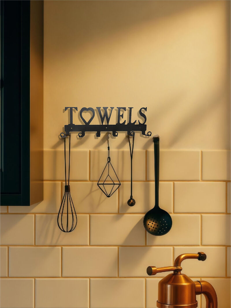 6-Hook Wall-Mounted Towel Rack, Metal Bathroom Storage Organizer image number 5