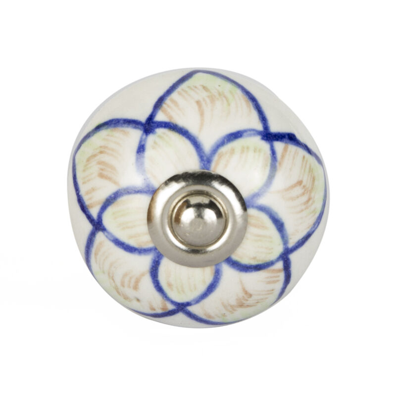 HomeRoots Set of Eight Blue And Cream Ceramic And Metal Drawer Pull Knobs image number 0