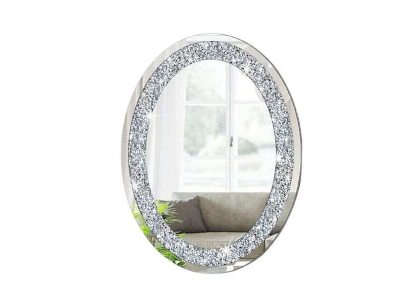 Oval Bling Mirror – 24x32" Frameless Crystal Diamond Wall Décor