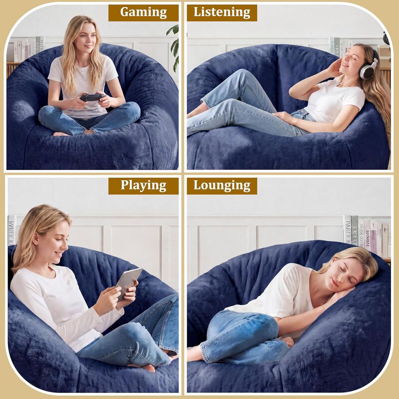 Vipbear Faux Fur Bean Bag Chair, Large Stuffed Bean Bag Sofa with Filler for Living Room, Bedroom image number 4