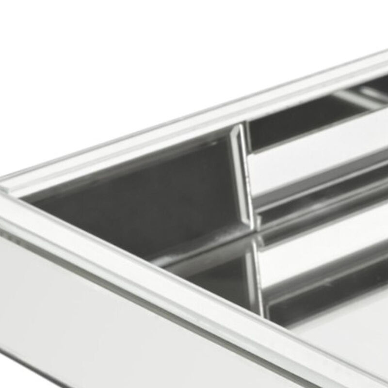 HomeRoots 16" Silver Mirrored Glass Serving Tray With Handles image number 3