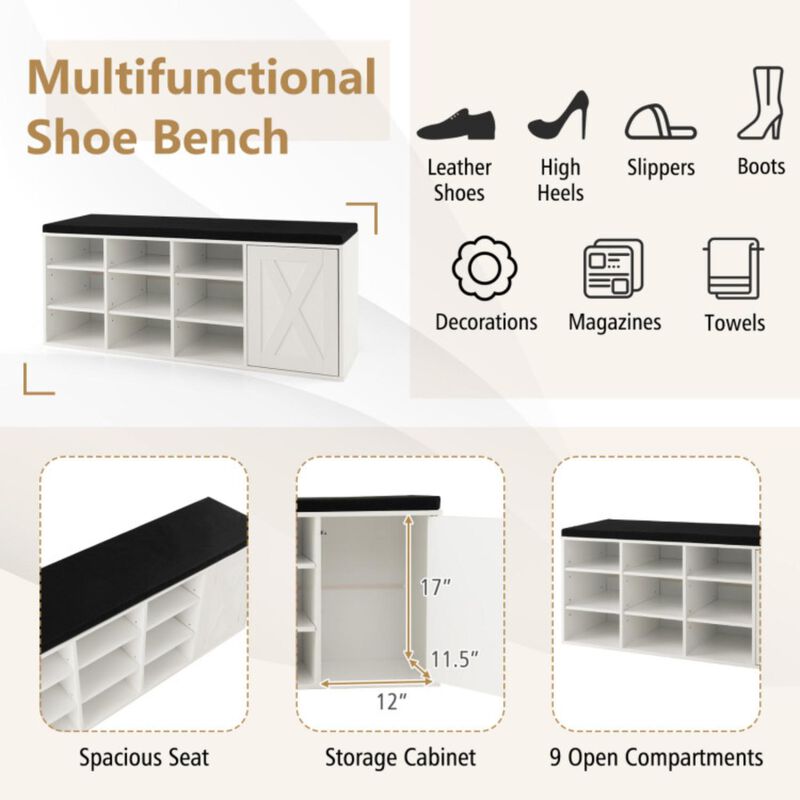 Hivvago 9-cube Shoe Bench with Adjustable Shelves and Removable Padded Cushion
