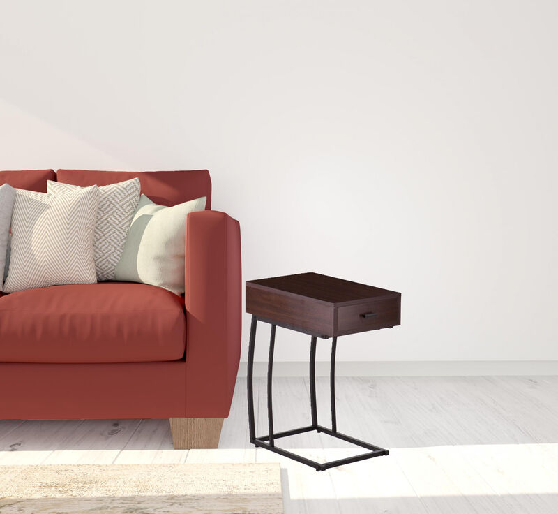 Hivvago 23 Inch Brown Manufactured Wood And Iron Rectangular End Table With Drawer