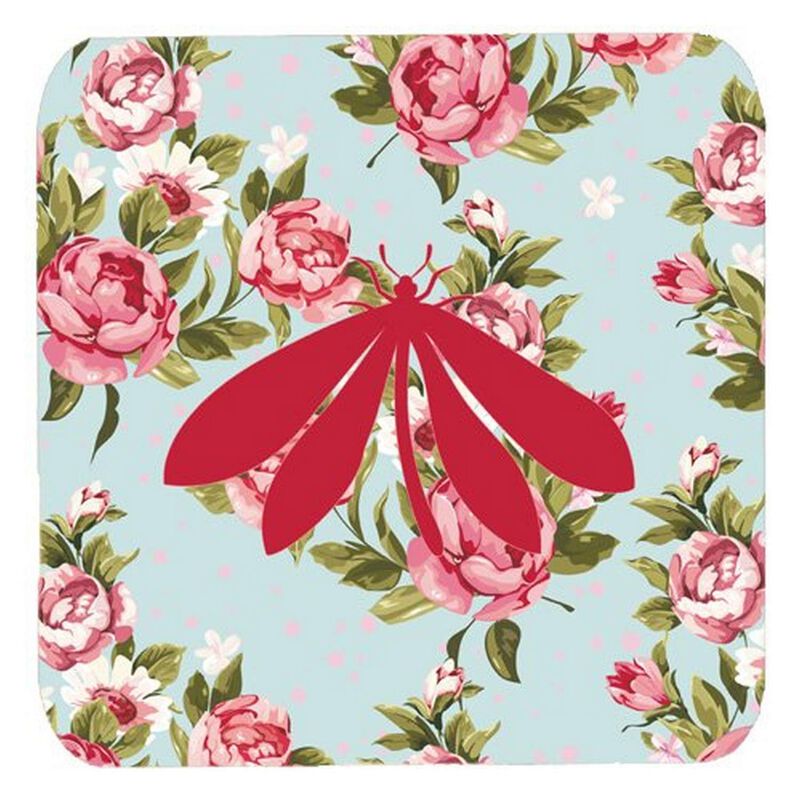 Caroline's Treasures BB1060-RS-BU-FC Moth Shabby Chic Blue Roses Foam Coasters (Set of 4), 3.5 H x 3.5 W, Multicolor
