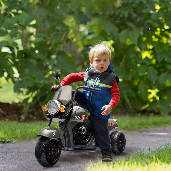 BreeBe 6V 3 Wheel Electric Motorcycle for Kids, Battery Powered Motorbike w/ Headlights, Music, Forward & Reverse