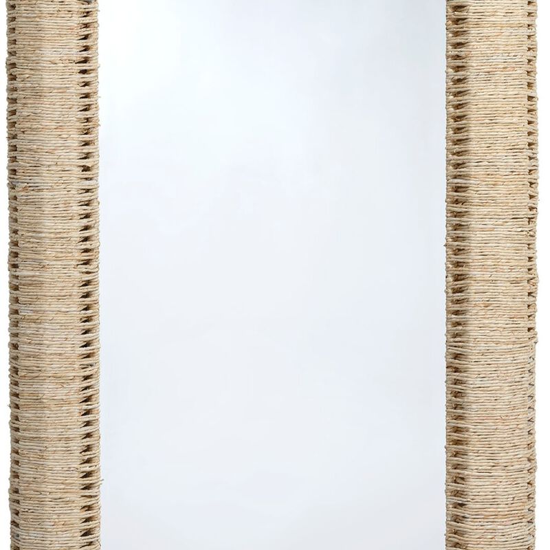 Holo Floor Mirror, 76 Inch Tall Frame, Natural Brown Woven Cornhusk - Benzara