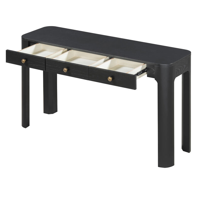 Whisen 52" Rustic Console Table with 3 Drawers, Solid Wood MDF, Sturdy Sofa Table for Entryway Living Room Hallway image number 8