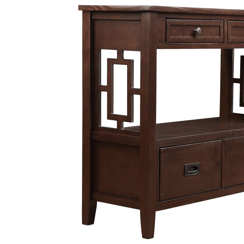 GOODSILO Farmhouse Pine Wood Console Table Entry Sofa Table with 4 Drawers and Storage Shelf image number 8