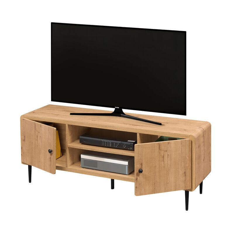 HomeRoots 55" Natural Wood Enclosed and Open Storage TV Stand image number 2
