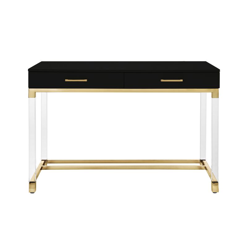 Inspired Home Kalel High Gloss 2 Drawers Writing Desk with Acrylic Legs and Stainless Steel Base