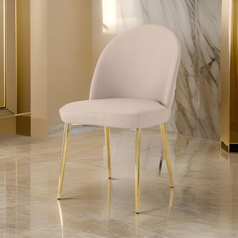 Era 24 Inch Dining Chair Set of 2, Curved Back, Beige Faux Leather, Gold - Benzara