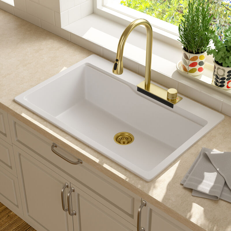 33x22x10 Inch White Granite Composite Waterfall kitchen Sink Drop In Single Bowl Quartz Workstation Kitchen Sink