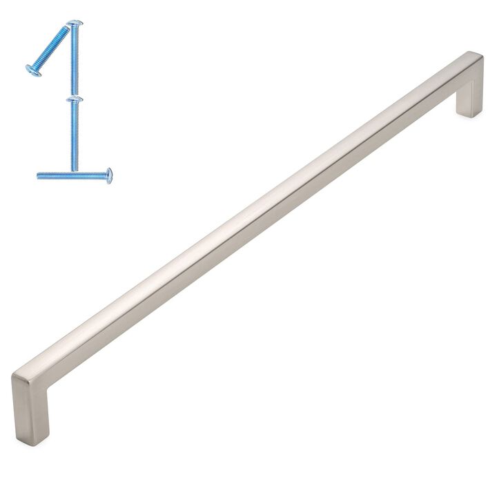 KOOFIZO Solid Square Bar Cabinet Handle - Brushed Nickel Furniture Pull, 10 Inch/256mm Screwhole Distance, 1-Piece for Kitchen C