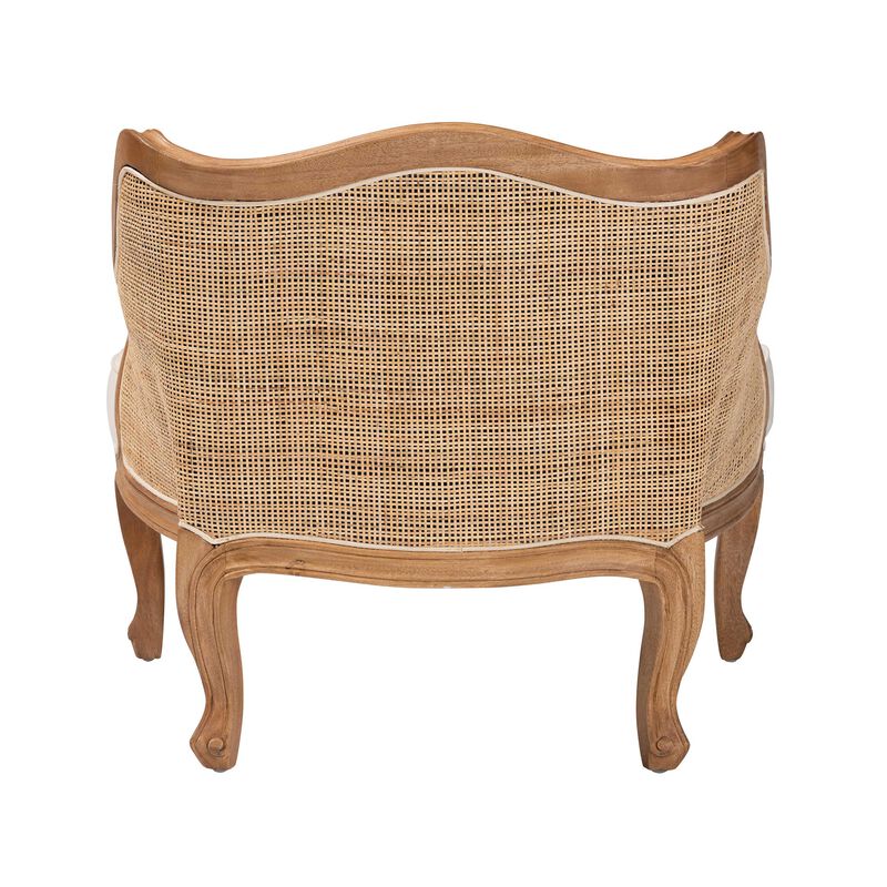 Baxton Studio Sylvestra Traditional French Beige Fabric and Honey Oak Finished Wood Low Seat Accent Chair
