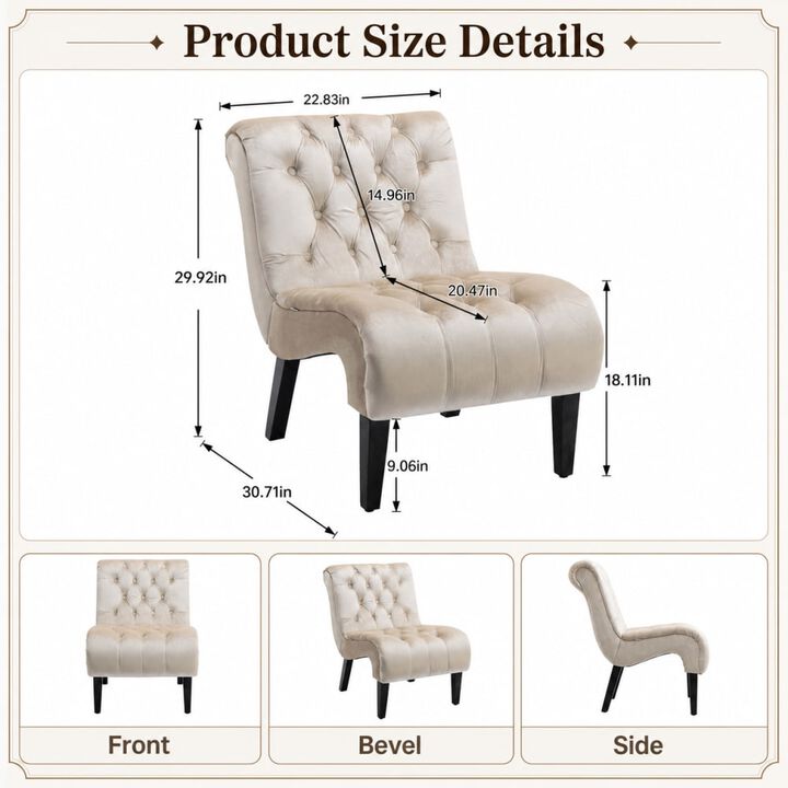 GOODSILO Armless Velvet Upholstered Accent Chair Leisure Chair with Wooden Legs for Living Room, Bedroom, Office, Small Spaces
