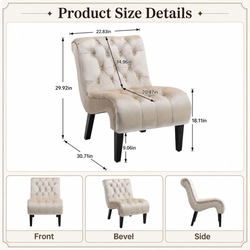 GOODSILO Armless Velvet Upholstered Accent Chair Leisure Chair with Wooden Legs for Living Room, Bedroom, Office, Small Spaces image number 1