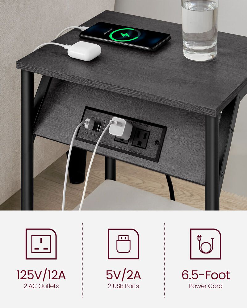 End Table Duo with Built-In Charger &ndash; Set of 2 Tables with USB Ports and AC Power Outlets for Living Spaces
