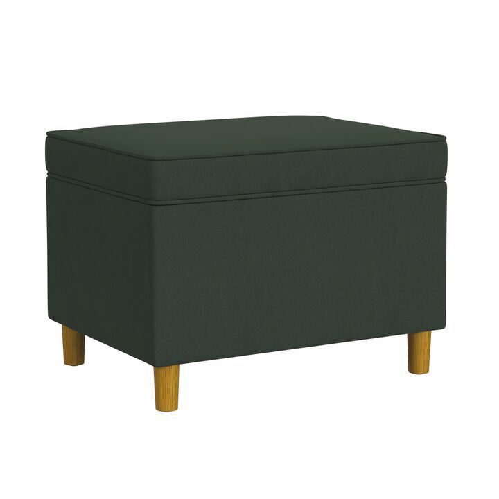 Fero Storage Ottoman, 24in Rectangular Hinged Lid, Forest Green Velvet