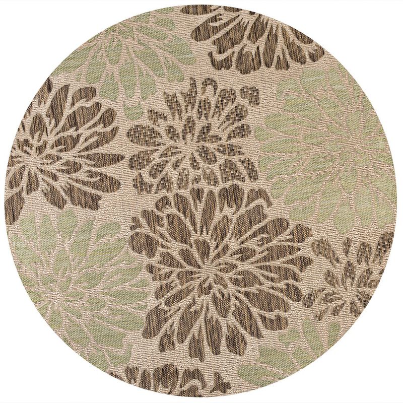 Zinnia Modern Floral Textured Weave Round Indoor/Outdoor Area Rug