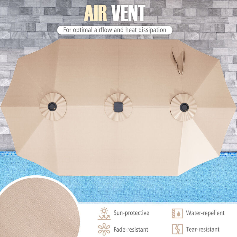 Extra-Large Patio Umbrella with LED Solar Lights and Crank Handle