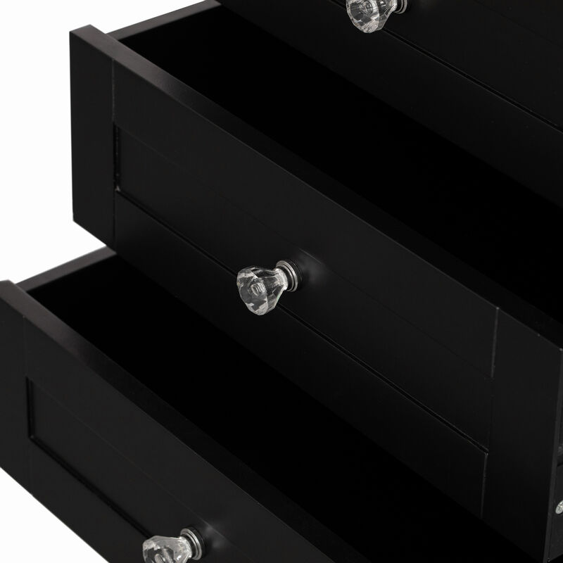 Tall Freestanding Storage Organizer Linen Tower, Vanity Closet, Bathroom Cabinet with 2 Open shelves, 3 Drawers, and a Closet, Black