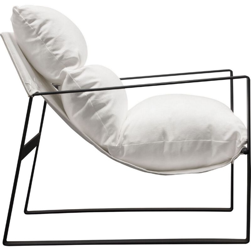 27 Inch Modern Accent Chair, Crisp White, Soft Linen Fabric, Sling Chair - Benzara