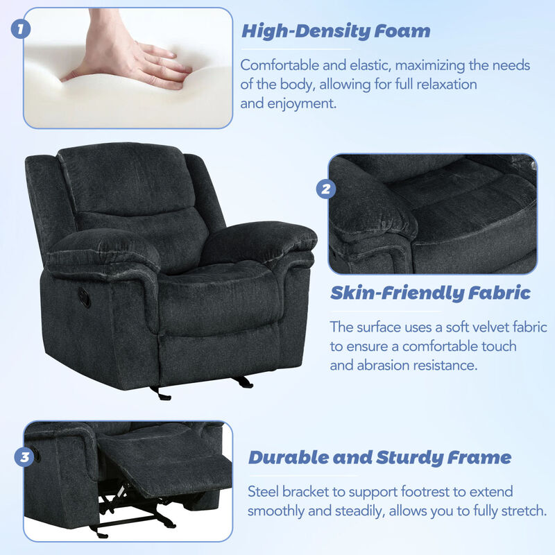 Home Theater Seating Manual Reclining Sofa for Living Room, Bedroom, Dark Blue
