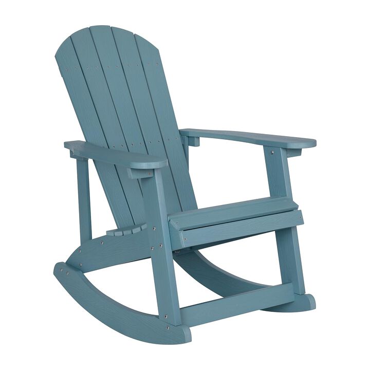 Flash Furniture Savannah Poly Resin Wood Adirondack Rocking Chair - All Weather Sea Foam Polystyrene - Stainless Steel Hardware