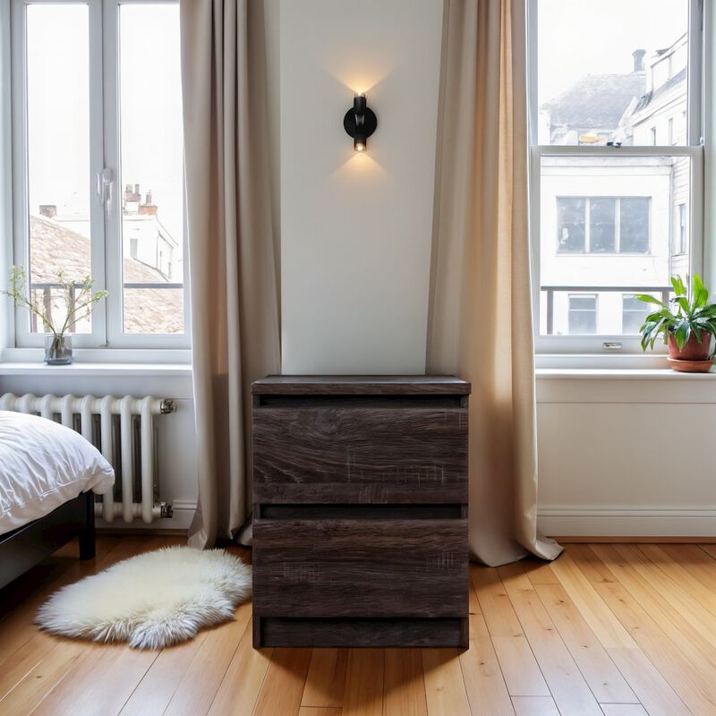 Furnifact Brown 2 Drawer Nightstand - Stylish Night Stand With Drawers For Bedroom