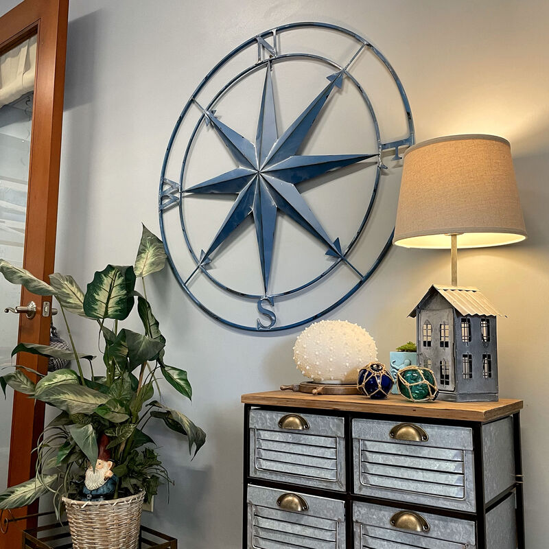 Aegean Blue Indoor Outdoor Metal Compass Rose Wall Sculpture 39.25 Inch Diameter image number 7