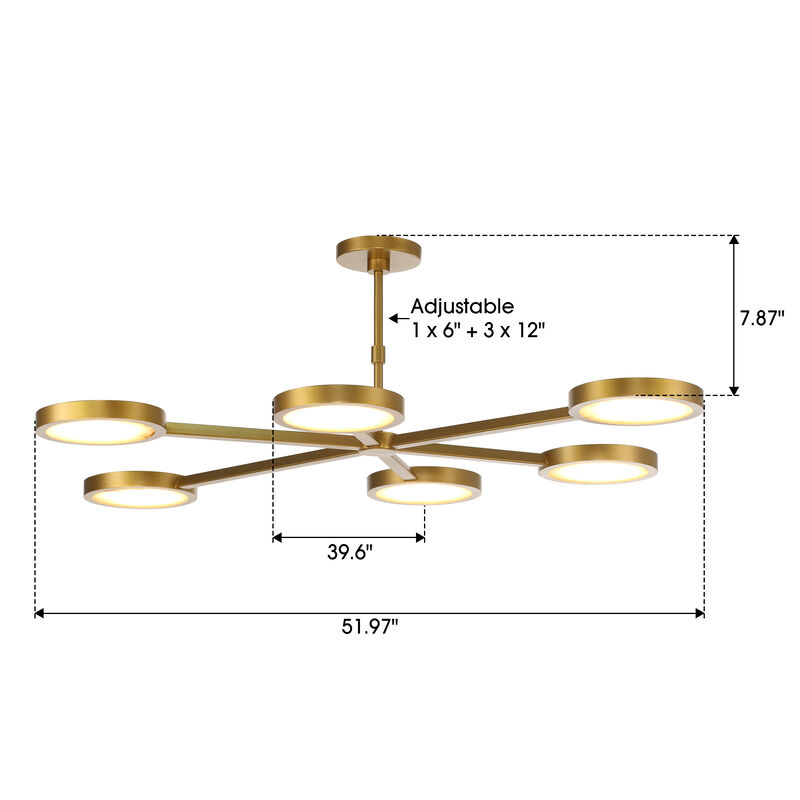 52 in. 6-Light Gold Ceiling Light with Stone Shade