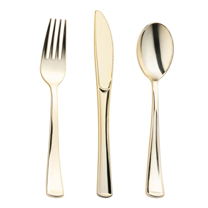 Shiny Metallic Silver Plastic Cutlery Combo Set (120 Sets) image number 0
