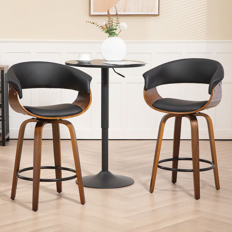 Glamour Home Beale Black Faux Leather Counter Stool with Walnut Wood Accent Legs