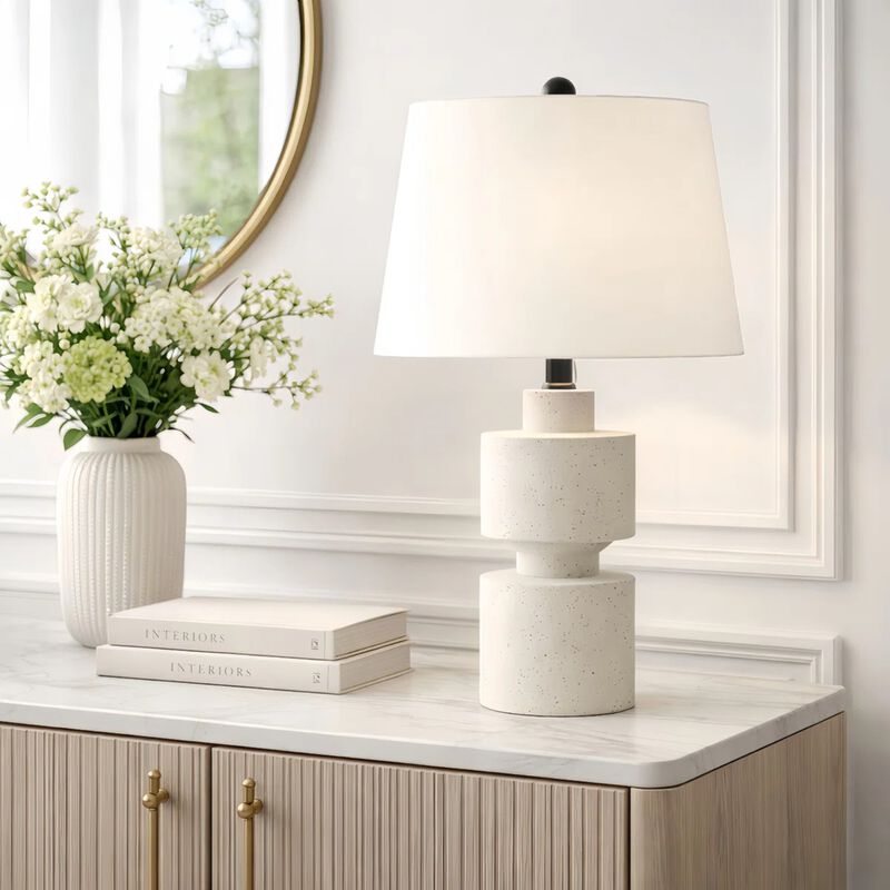 24.5" Modern Farmhouse Resin Table Lamp, 3-Way Dimmable, Hand-Painted Ivory Finish image number 3