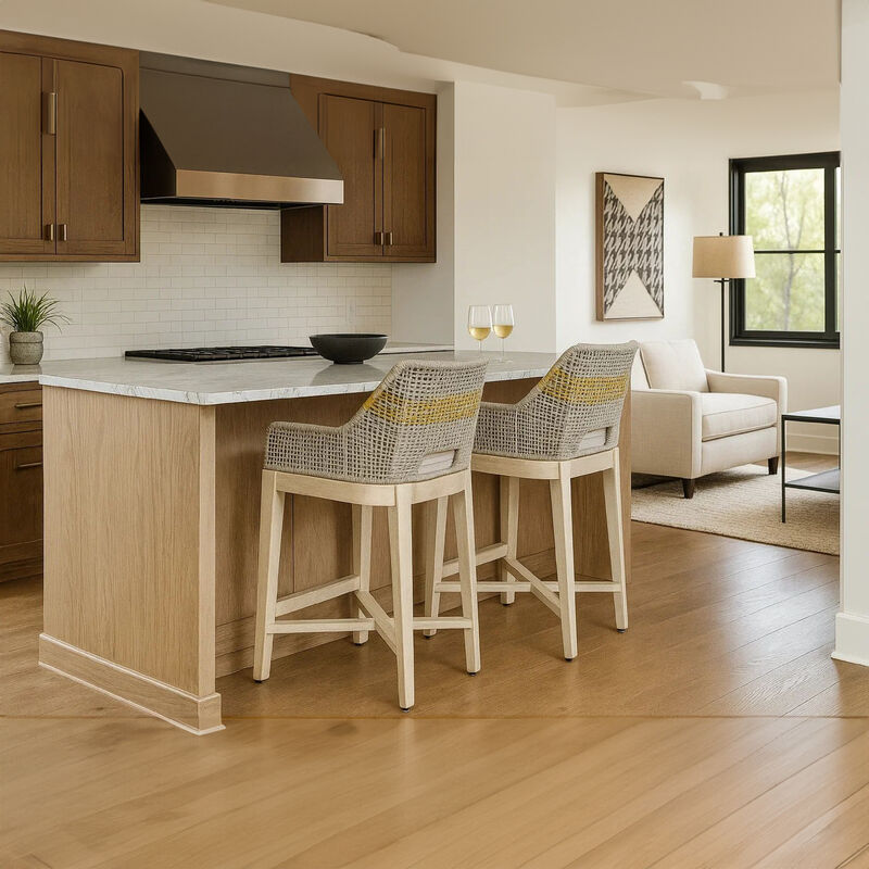 Avira 30 Inch Barstool Chair | Handcrafted Mango Wood | Cotton Rope Weaving | Beige Cushion