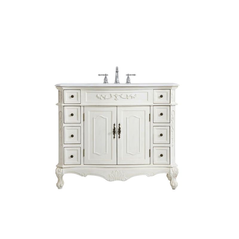Elegant Kitchen and Bath 42 inch Single Bathroom vanity in Antique White