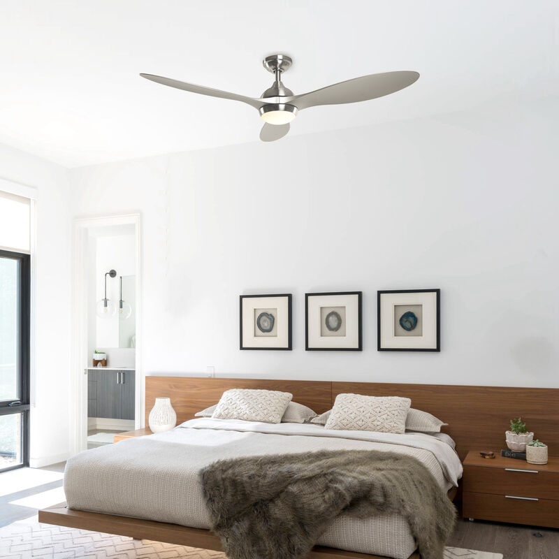 56 in. Integrated LED Brushed Nickel Downrod Mount Ceiling Fan with Light and Remote