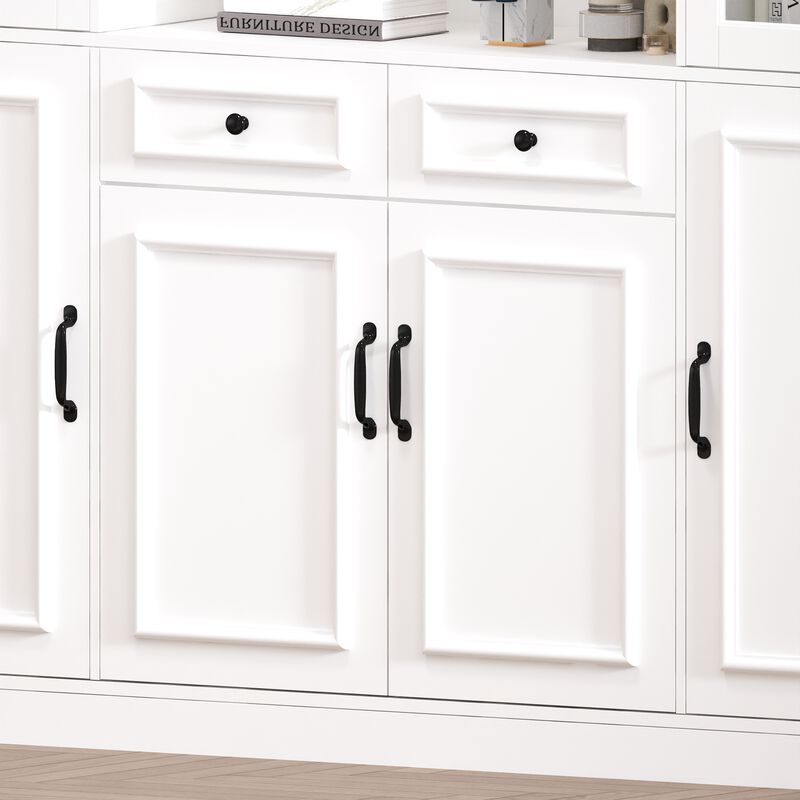 FUFU&GAGA White Bookcase Set – 2 x 4-Door Bookcases + 1 x 8-Door Bookcase with Glass Doors and Black Handles – Modern Storage and Organizing Solution, (78.7 in. H x 126 in. W x 15.7 in. D), White