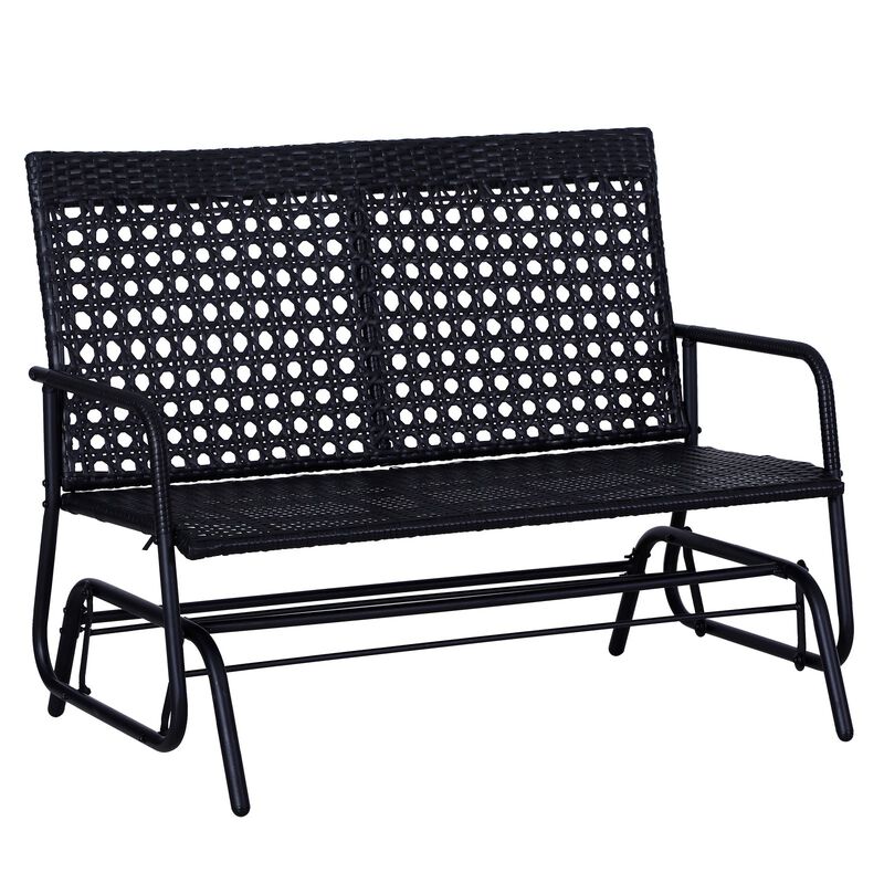 Outdoor Rocking Duo: Black 2-Person Wicker Glider Bench with Cushions