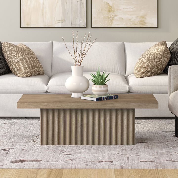 Hudson&Canal Torren 48 Wide Rectangular Coffee Table in Antiqued Gray Oak