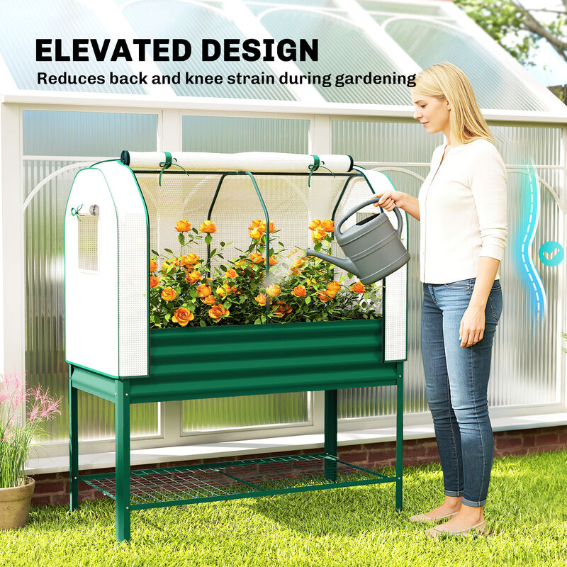 Hivvago Metal Raised Planter with Greenhouse Cover and Shelf image number 5