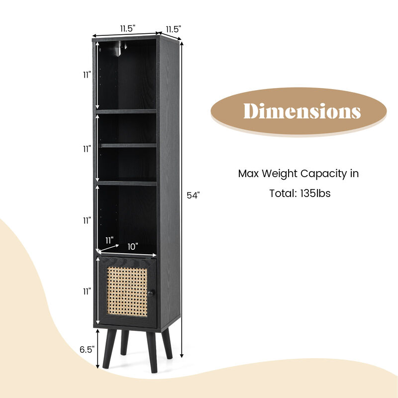 4 Tiers Rattan Storage Cabinet with Slim Design