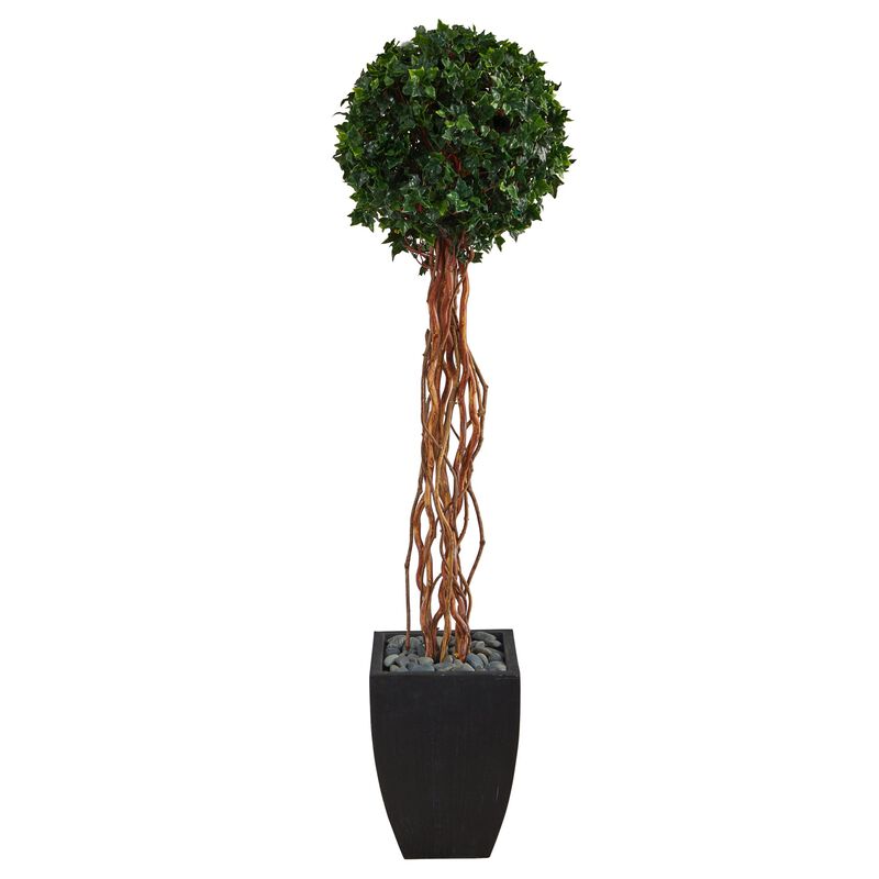Hivvago 64 Inches English Ivy Single Ball Artificial Topiary Tree in Black Planter UV Resistant (Indoor/Outdoor)