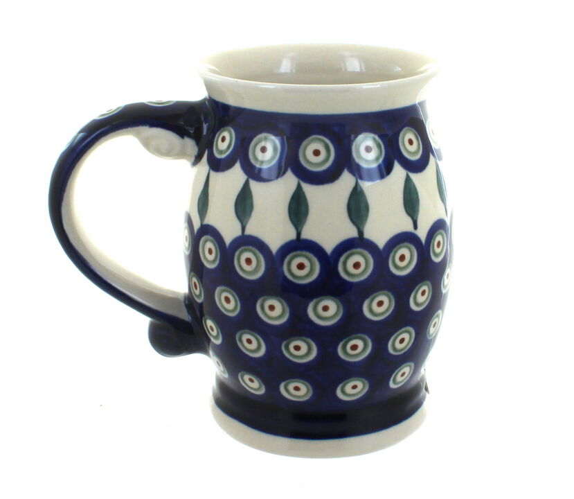 Blue Rose Polish Pottery Peacock Beer Mug