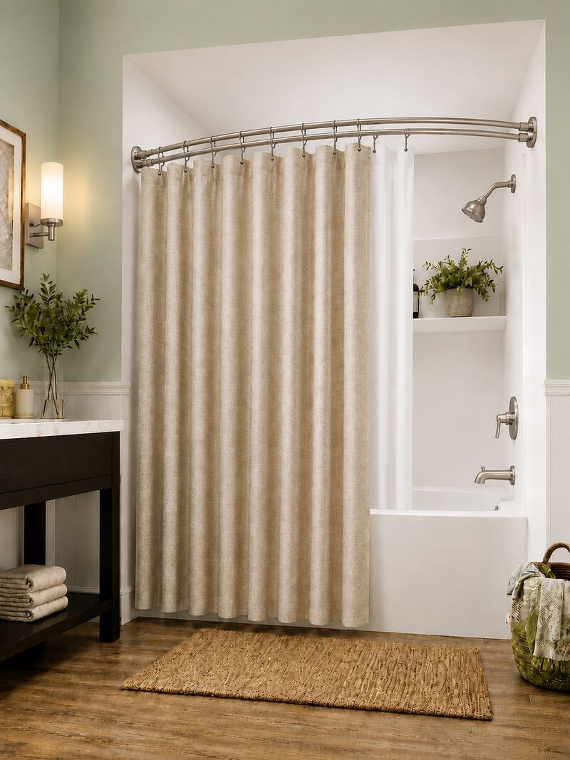 Shower Suite by Utopia Alley &ndash; Rustproof Aluminum Double Curved Shower Curtain Rod Combo Set with Liner & 24 Hooks, Adjustable 45&ndash;72 Inch Wall Mounted Dual Rod, Extra 30% Space image number 5