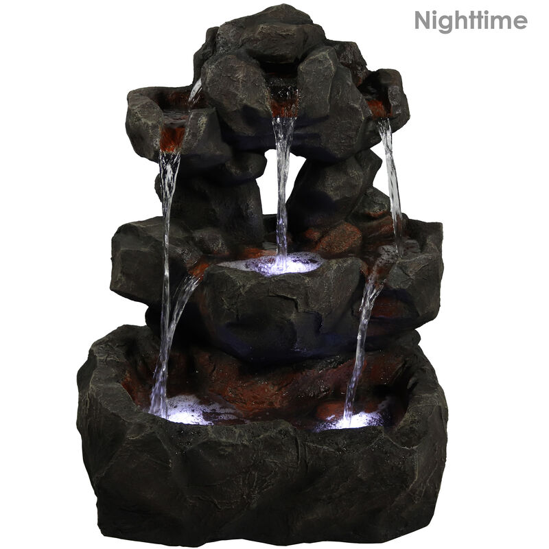 Sunnydaze Layered Rock Waterfall Fountain with LED Lights - 32 in