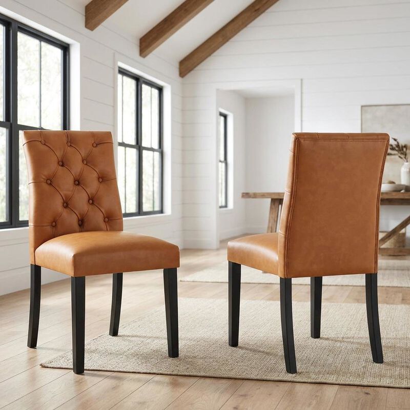 Vinyl-Upholstered Dining Chairs for Kitchen and Dining Room, Tan, Set of 2 image number 4
