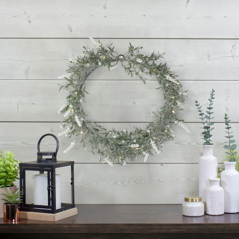 Pre-Lit Battery Operated White Lavender Spring Wreath- 16" - White LED Lights