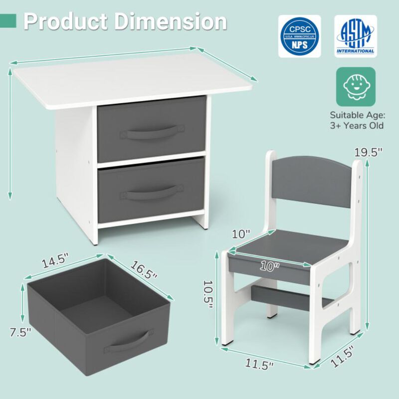 Hivvago KidsÂ TableÂ andÂ 2Â ChairsÂ Set RemovableÂ StorageÂ Drawers