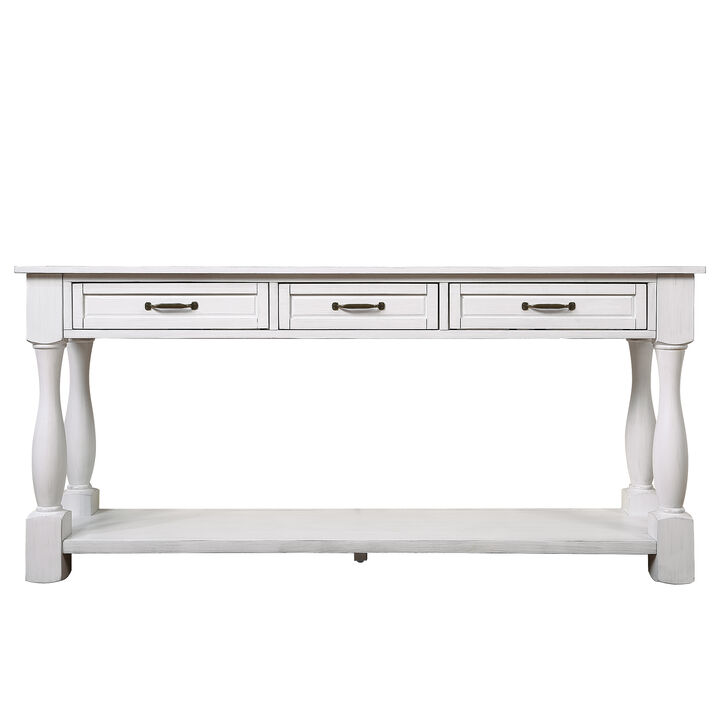 Mondawe 63 Inch Wooden Console Table With 3 Drawers And 1 Bottom Shelf Entrance Hallway Sofa Table